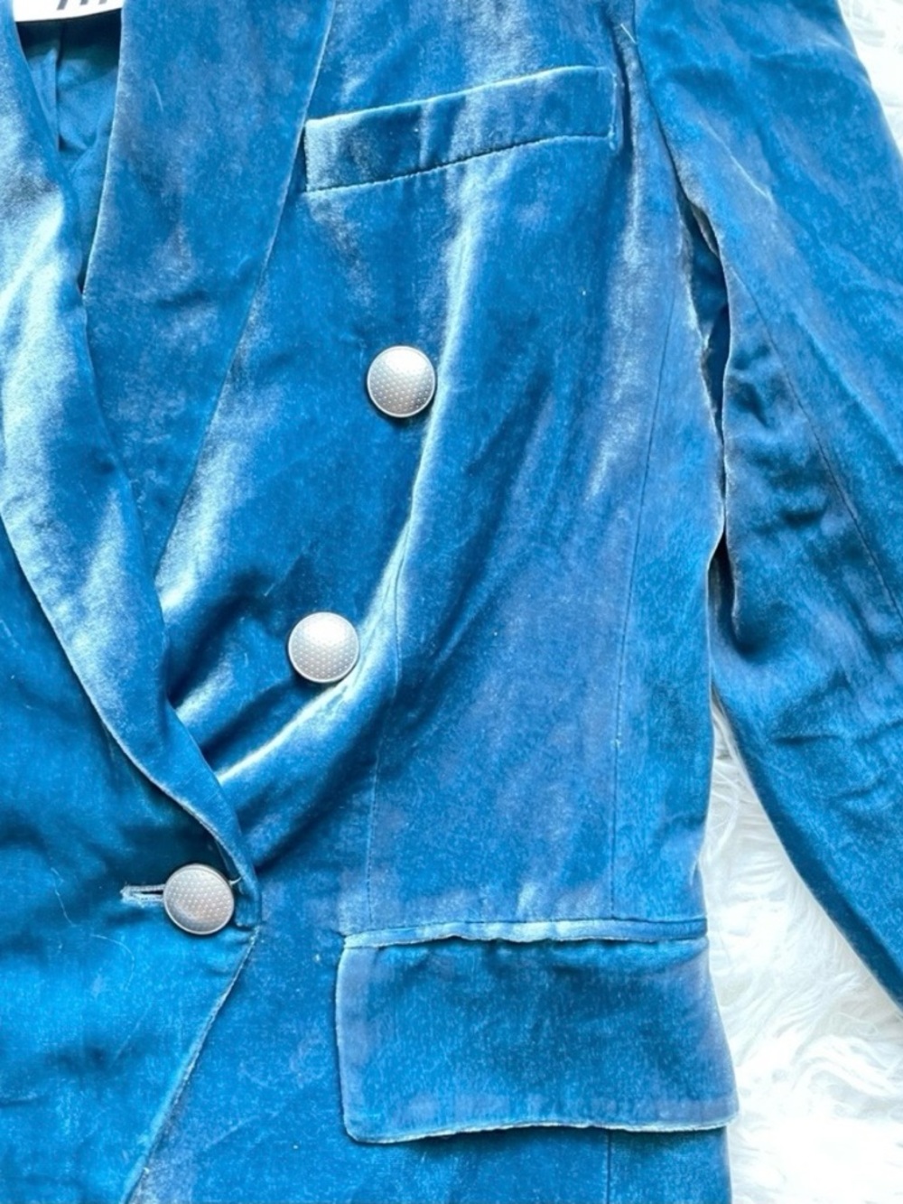 L’Agence Kenzie Velvet Blazer Cortez Blue Size 2 Double Breasted NWT - Picture 12 of 16